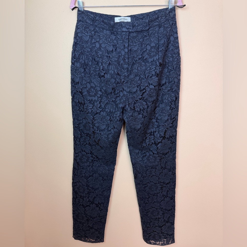 VALENTINO Lace Pants Silk Lined Navy Blue EU 42 US 6 Made in Italy - Picture 3 of 16